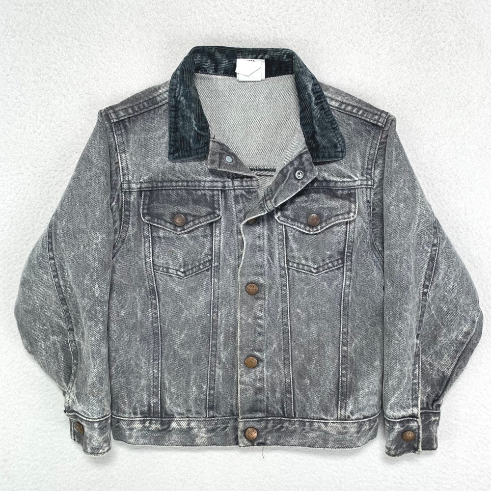 VTG 70s 80s Billy‎ The Kid Jean Jacket Youth 7 Black Acid Wash Corduroy Trim